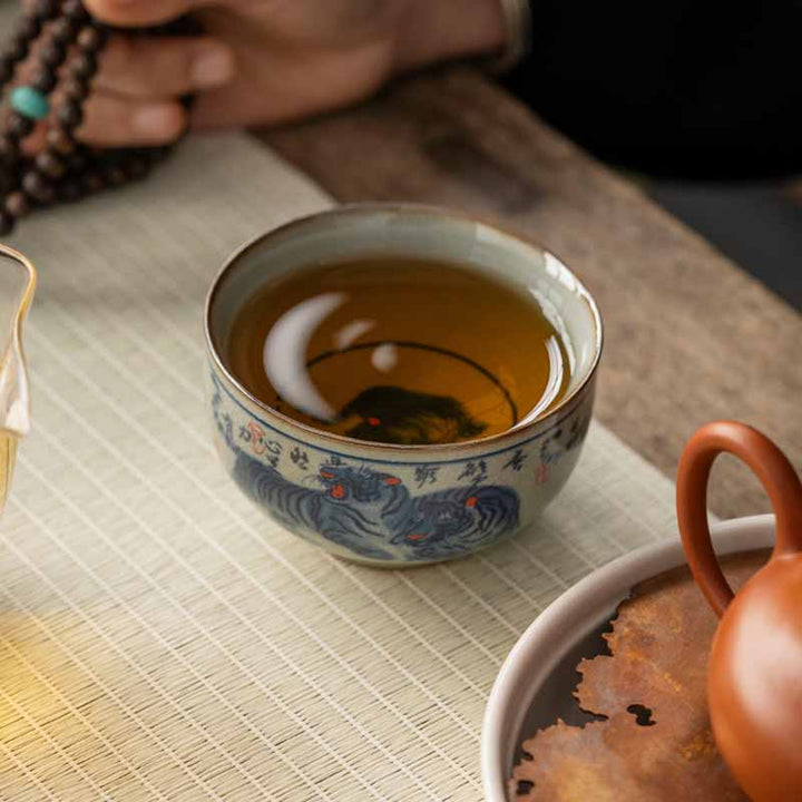 Buddha Stones Jingdezhen Hand Painted Cute Tiger Ceramic Teacup Kung Fu Tea Cup Bowl 140ml - image 13