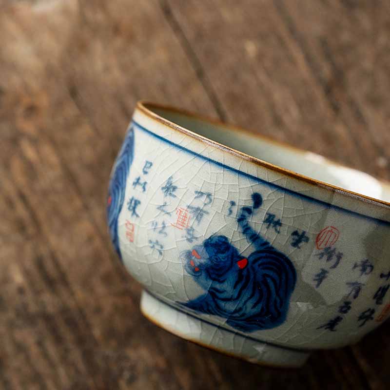 Buddha Stones Jingdezhen Hand Painted Cute Tiger Ceramic Teacup Kung Fu Tea Cup Bowl 140ml - image 8