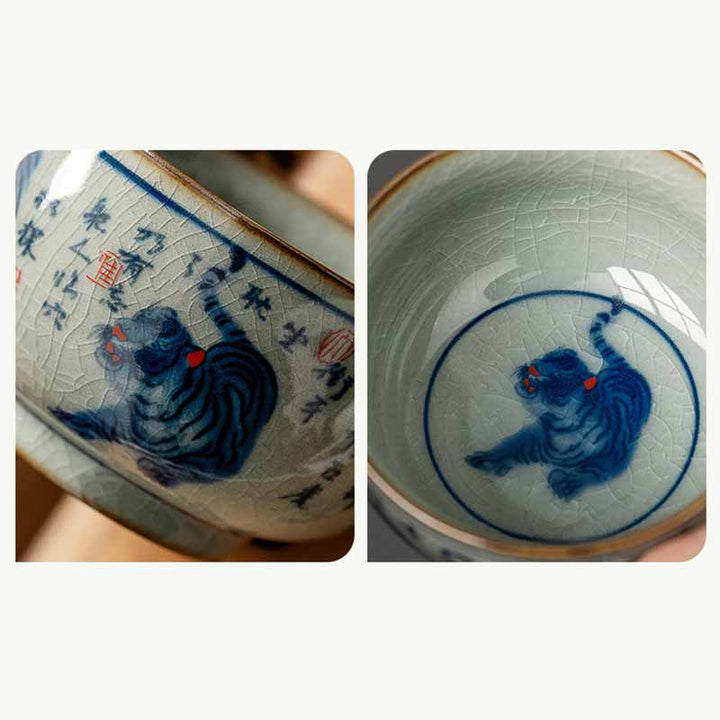 Buddha Stones Jingdezhen Hand Painted Cute Tiger Ceramic Teacup Kung Fu Tea Cup Bowl 140ml - image 14