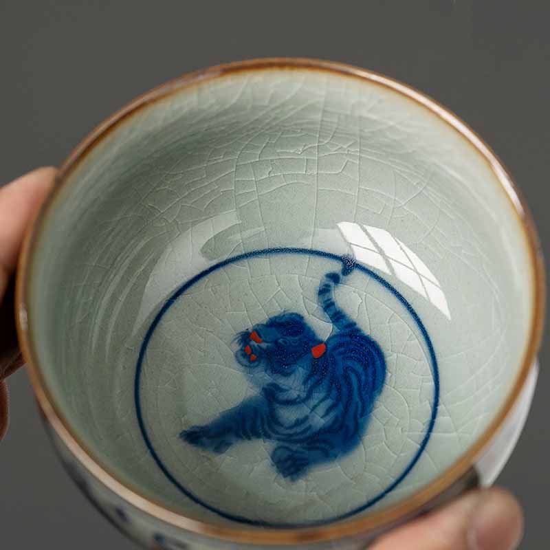 Buddha Stones Jingdezhen Hand Painted Cute Tiger Ceramic Teacup Kung Fu Tea Cup Bowl 140ml - image 6