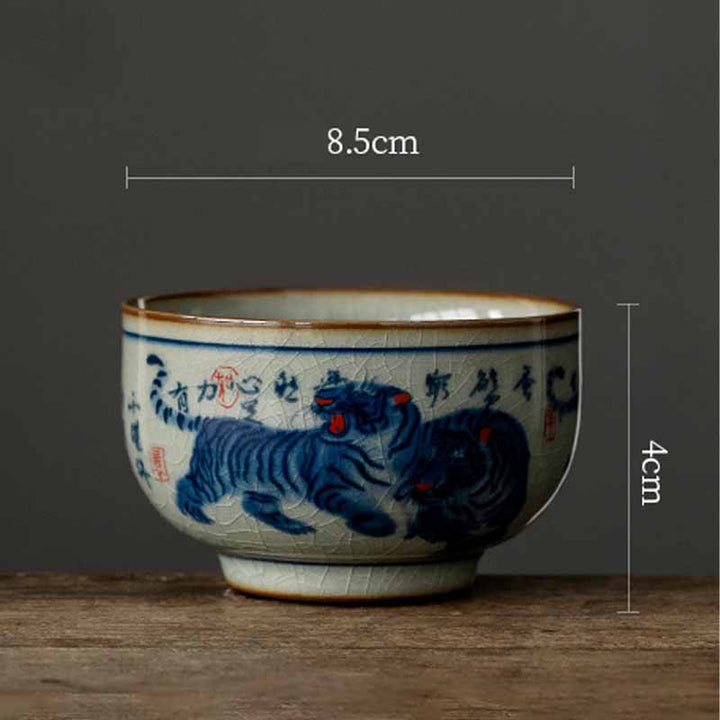 Buddha Stones Jingdezhen Hand Painted Cute Tiger Ceramic Teacup Kung Fu Tea Cup Bowl 140ml - image 11
