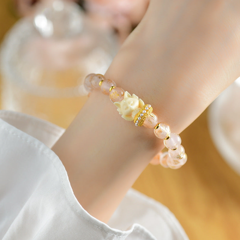 Buddha Stones Tibetan Incense Ash Liuli Glass Bead Lucky Nine Tailed Fox Lotus Charm Bracelet - image 4