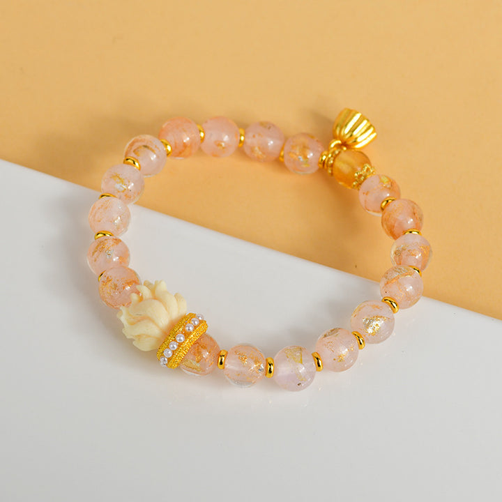 Buddha Stones Tibetan Incense Ash Liuli Glass Bead Lucky Nine Tailed Fox Lotus Charm Bracelet - image 3