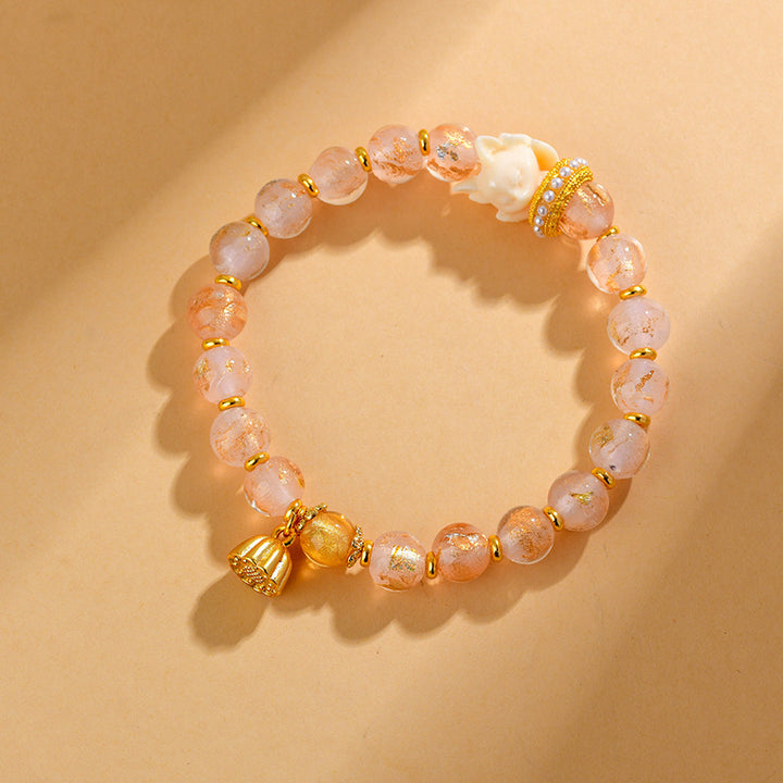 Buddha Stones Tibetan Incense Ash Liuli Glass Bead Lucky Nine Tailed Fox Lotus Charm Bracelet - image 2