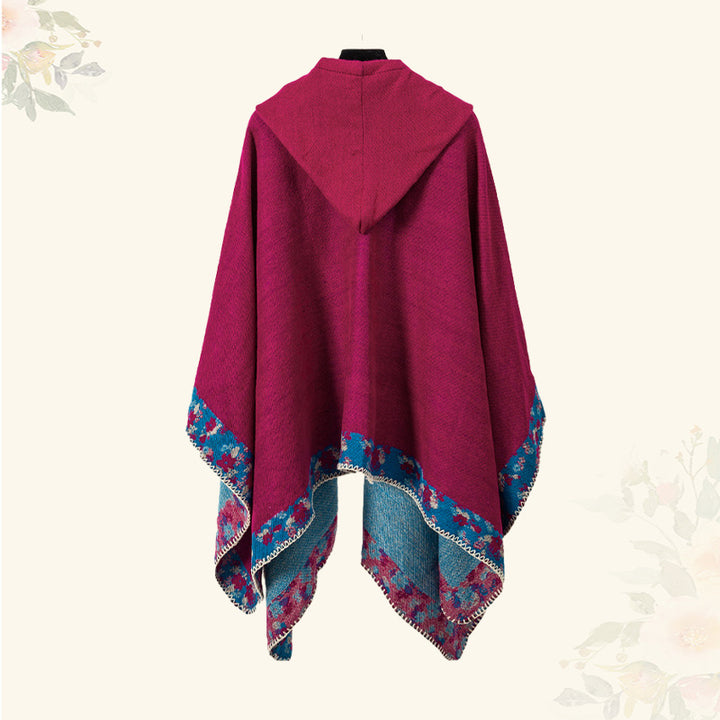 Buddha Stones Tibetan Shawl Border Small Floral Flower Hooded Cloak Winter Cozy Travel Scarf Wrap - image 27