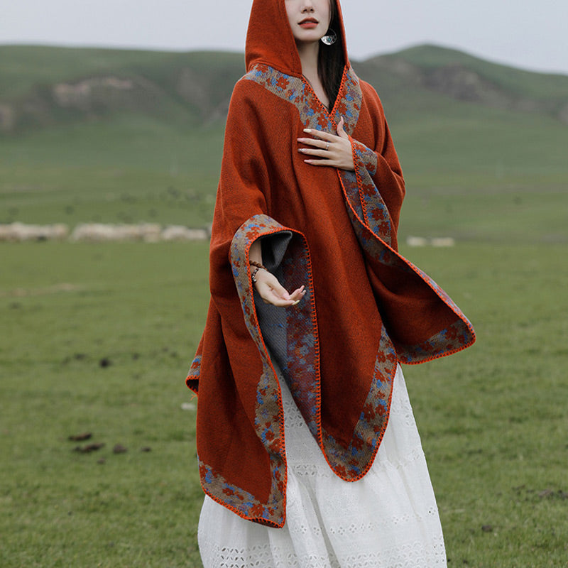 Buddha Stones Tibetan Shawl Border Small Floral Flower Hooded Cloak Winter Cozy Travel Scarf Wrap - image 10