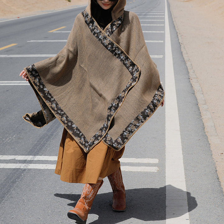 Buddha Stones Tibetan Shawl Border Small Floral Flower Hooded Cloak Winter Cozy Travel Scarf Wrap - image 42