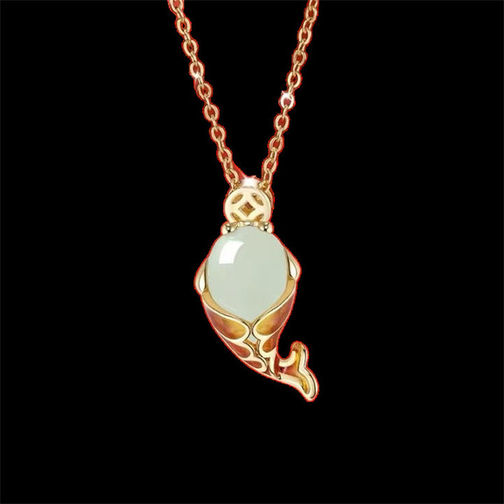Buddha Stones Chalcedony Luck Koi Fish Wealth Bracelet Necklace Pendant - Necklace - image 7