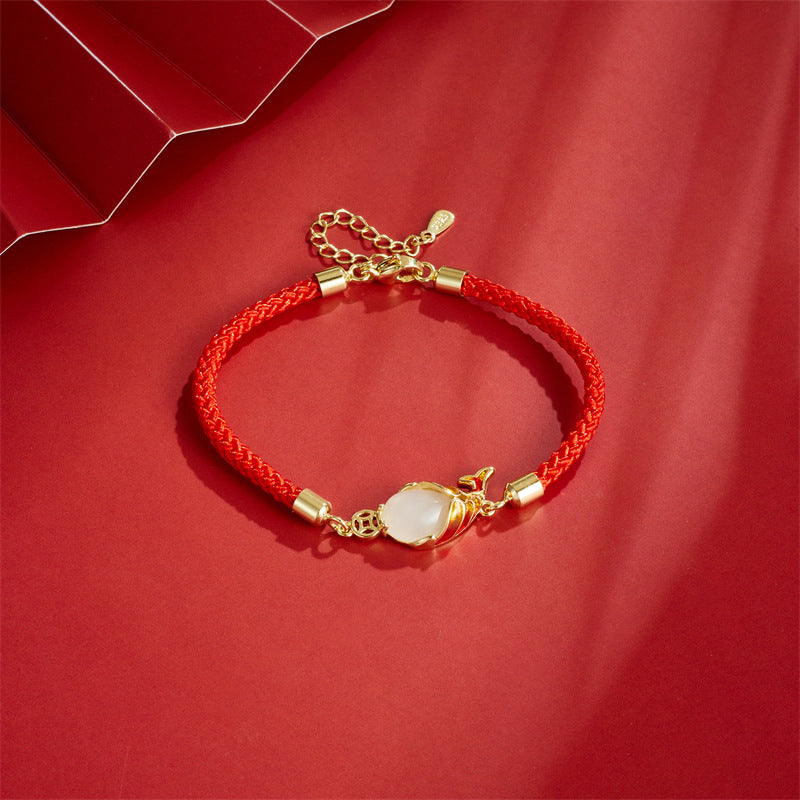 Buddha Stones Chalcedony Luck Koi Fish Wealth Bracelet Necklace Pendant - Bracelet(Wrist Circumference 14-17cm) - image 0