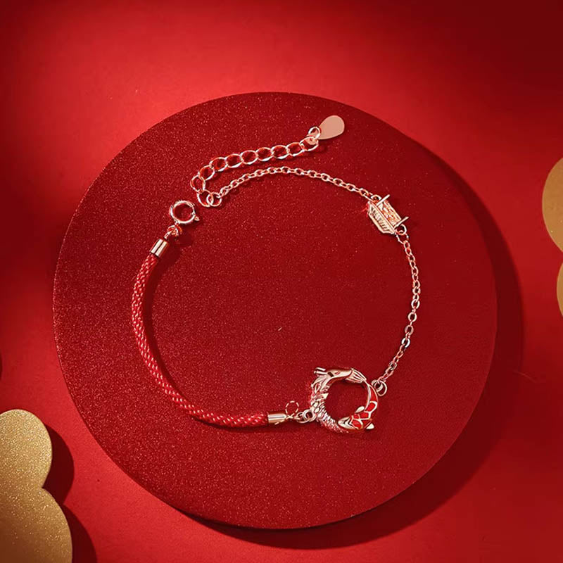 Buddha Stones 925 Sterling Silver Year Of The Dragon Copper Koi Fish Luck Protection Bracelet - image 1