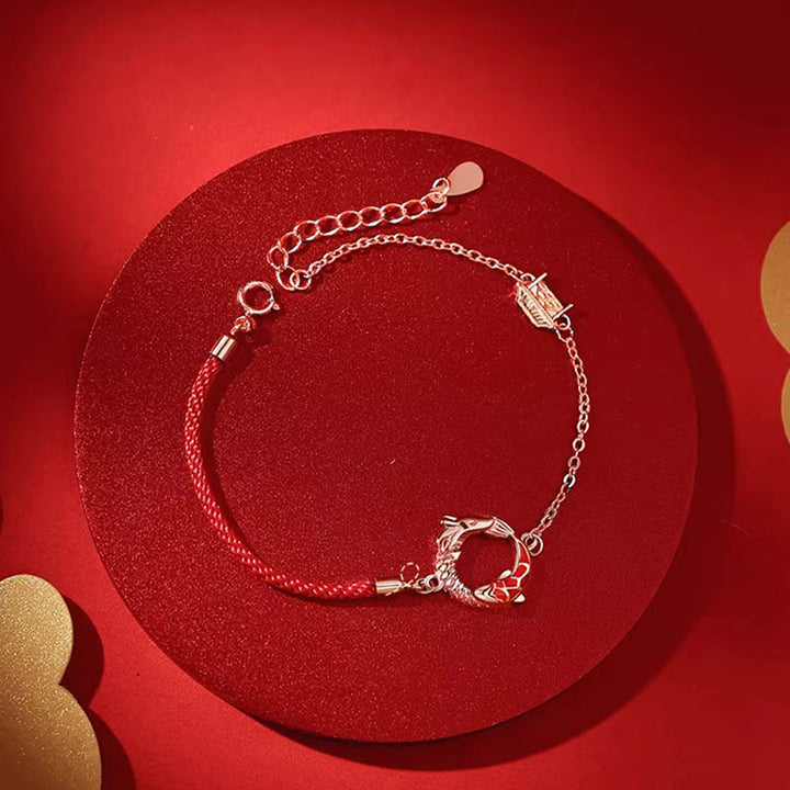 Buddha Stones 925 Sterling Silver Year Of The Dragon Copper Koi Fish Luck Protection Bracelet - image 1