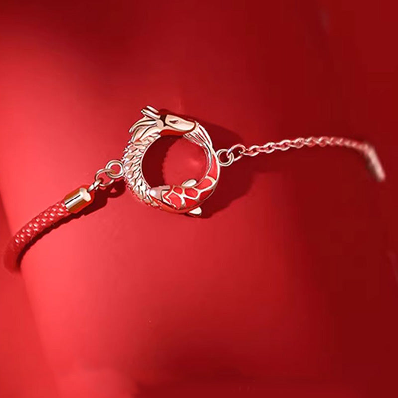 Buddha Stones 925 Sterling Silver Year Of The Dragon Copper Koi Fish Luck Protection Bracelet - image 2