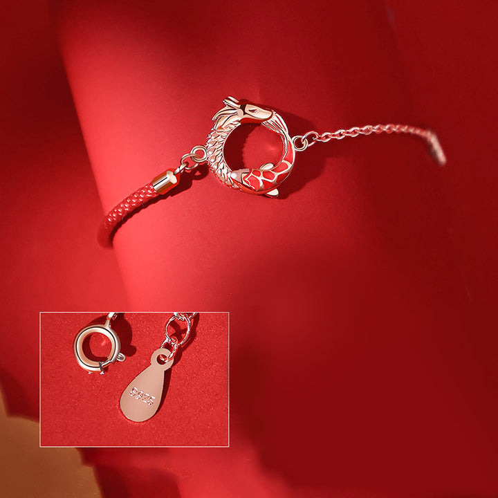 Buddha Stones 925 Sterling Silver Year Of The Dragon Copper Koi Fish Luck Protection Bracelet - image 6