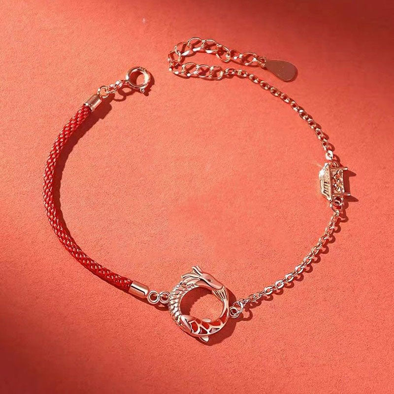 Buddha Stones 925 Sterling Silver Year Of The Dragon Copper Koi Fish Luck Protection Bracelet - image 4
