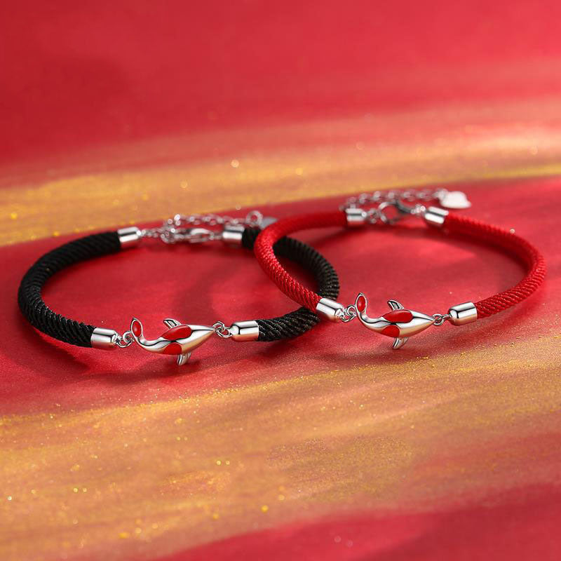 Buddha Stones Koi Fish Luck Wealth Braided Chain Couple Bracelet - image 5