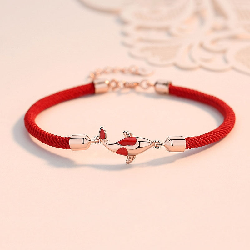 Buddha Stones Koi Fish Luck Wealth Braided Chain Couple Bracelet - Rose Gold Koi Fish Red Bracelet(Wrist Circumference 14-18cm) - image 0
