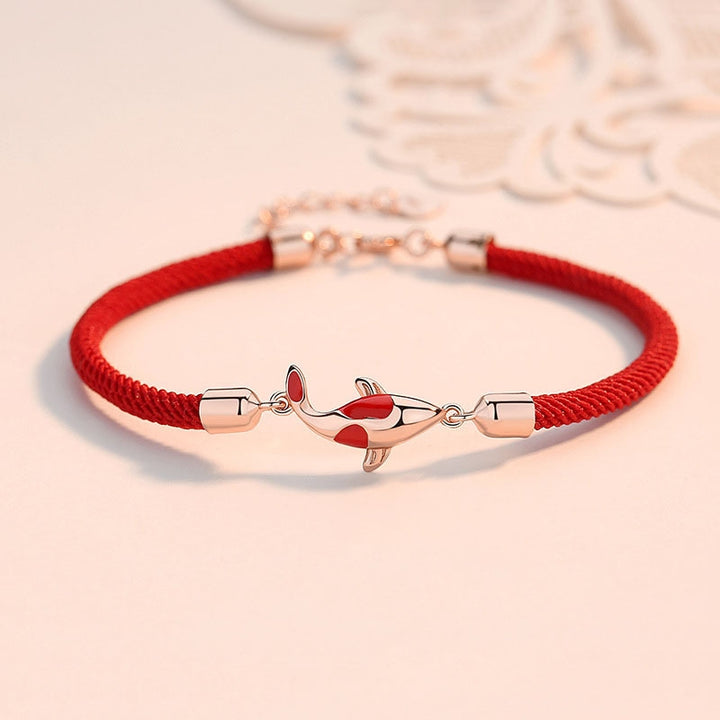 Buddha Stones Koi Fish Luck Wealth Braided Chain Couple Bracelet - Rose Gold Koi Fish Red Bracelet(Wrist Circumference 14-18cm) - image 0
