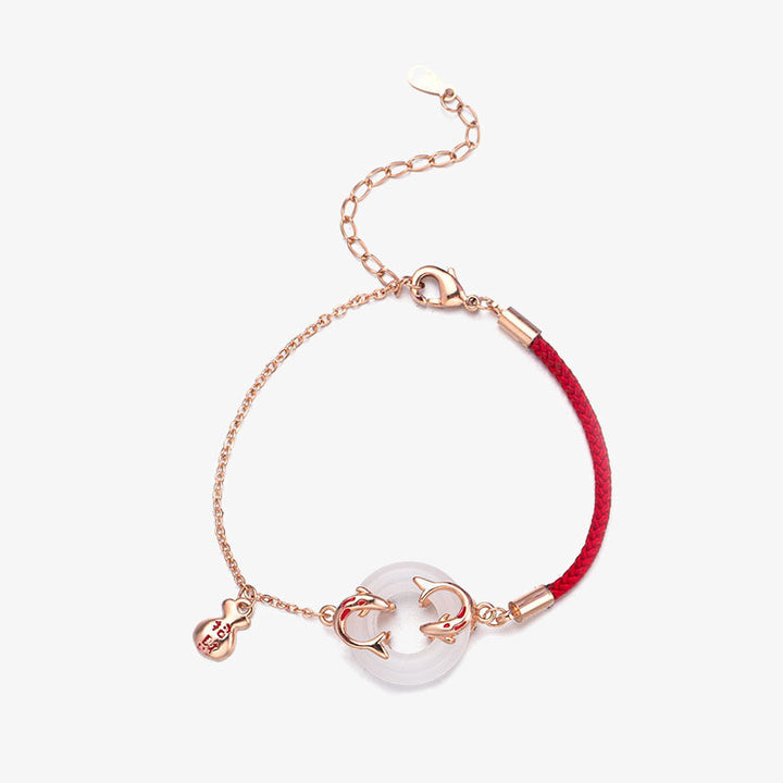 Buddha Stones White Jade Double Koi Fish Peace Buckle Attract Fortune Luck Charm Bracelet - image 6