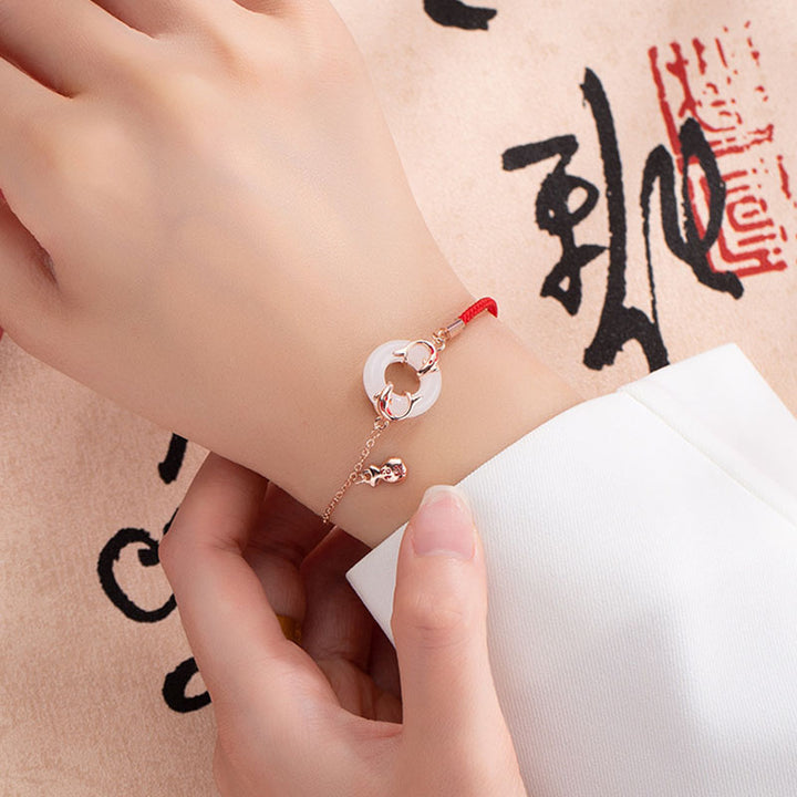 Buddha Stones White Jade Double Koi Fish Peace Buckle Attract Fortune Luck Charm Bracelet - image 8