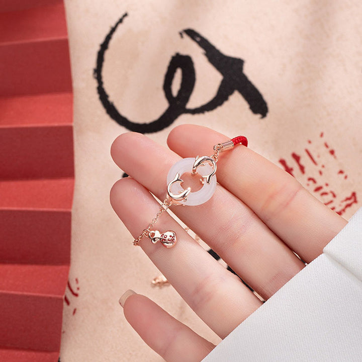 Buddha Stones White Jade Double Koi Fish Peace Buckle Attract Fortune Luck Charm Bracelet - image 5