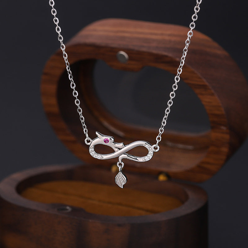Buddha Stones 999 Sterling Silver Year Of The Dragon Endless Knot Tail Charm Protection Necklace Pendant - Silver Dragon - image 0