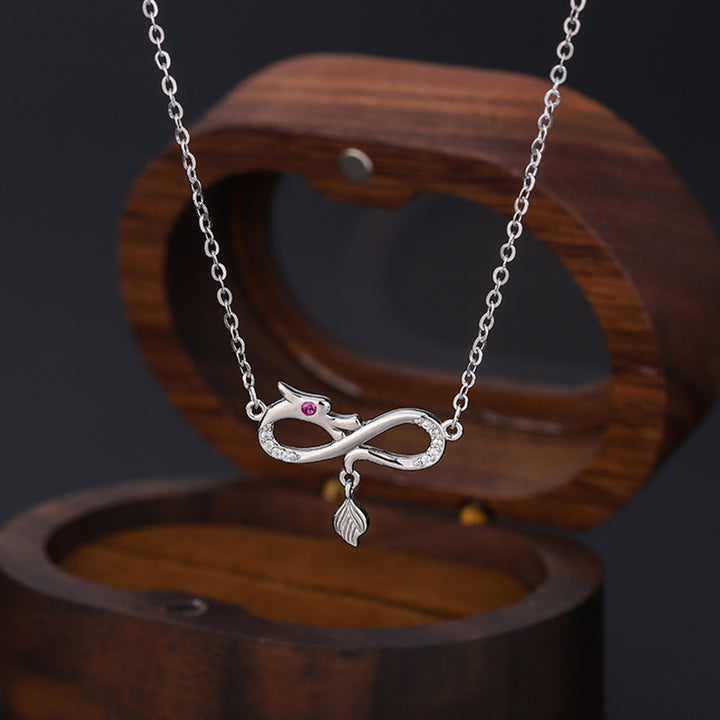 Buddha Stones 999 Sterling Silver Year Of The Dragon Endless Knot Tail Charm Protection Necklace Pendant - Silver Dragon - image 0