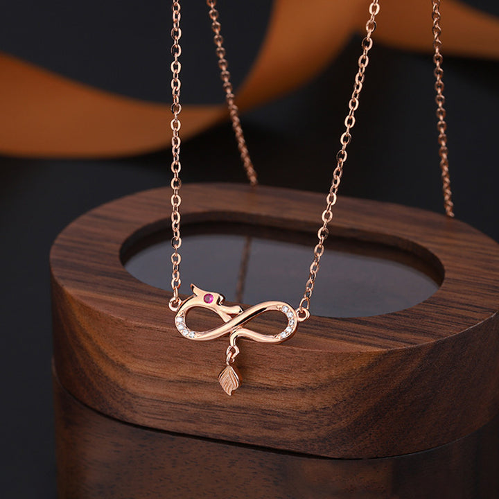 Buddha Stones 999 Sterling Silver Year Of The Dragon Endless Knot Tail Charm Protection Necklace Pendant - Rose Gold Dragon - image 9
