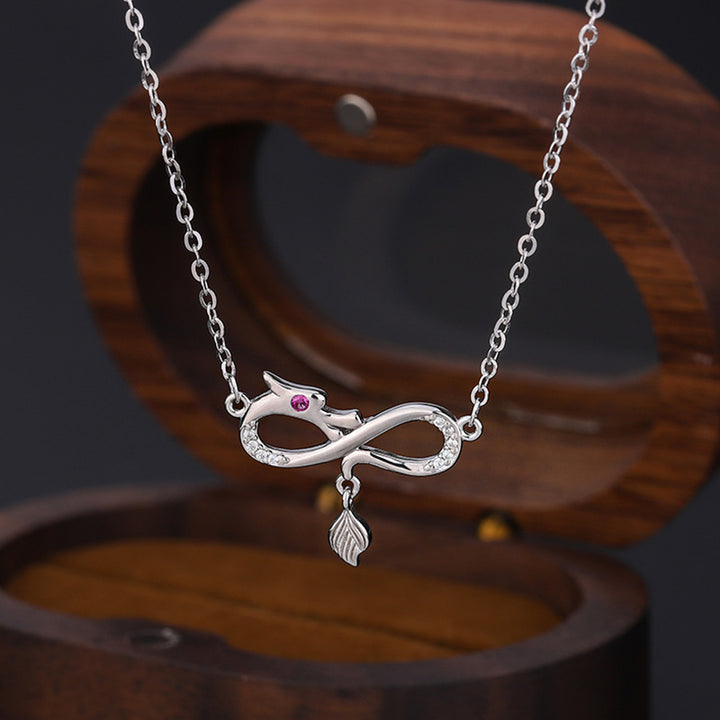 Buddha Stones 999 Sterling Silver Year Of The Dragon Endless Knot Tail Charm Protection Necklace Pendant - image 2
