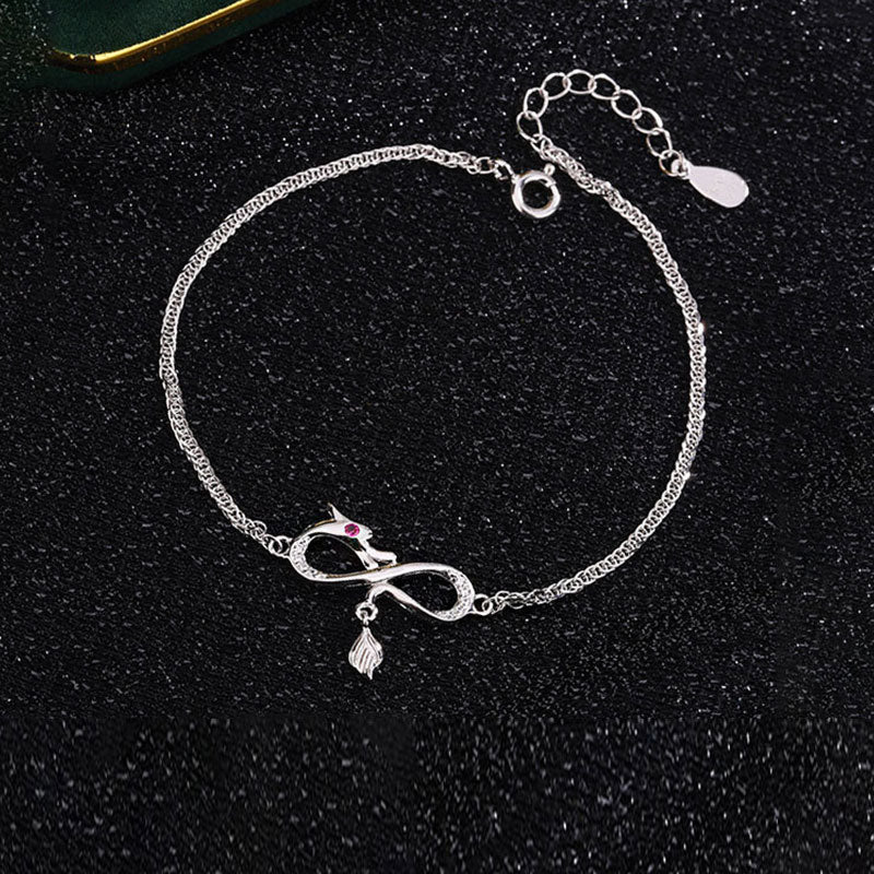 Buddha Stones Year Of The Dragon 999 Sterling Silver Zircon Endless Knot Tail Charm Luck Protection Bracelet - image 2