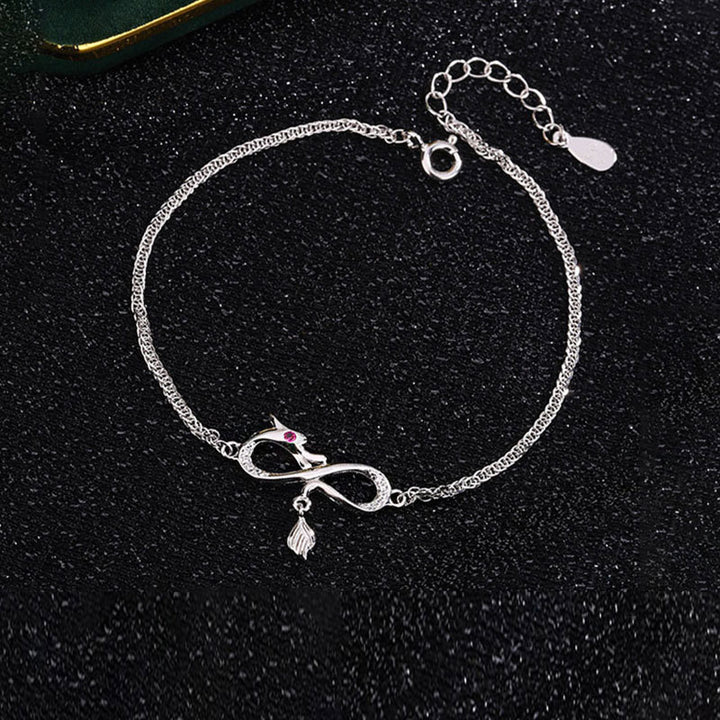 Buddha Stones Year Of The Dragon 999 Sterling Silver Zircon Endless Knot Tail Charm Luck Protection Bracelet - image 2
