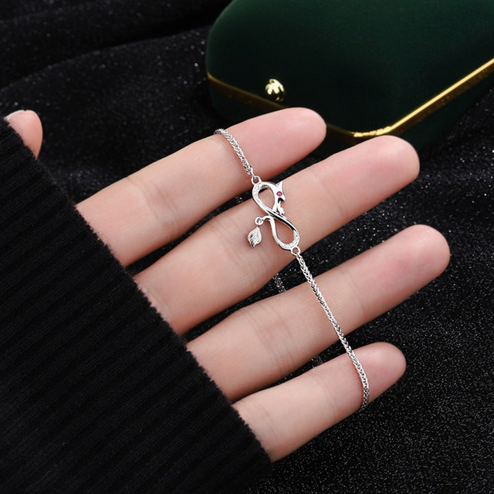Buddha Stones Year Of The Dragon 999 Sterling Silver Zircon Endless Knot Tail Charm Luck Protection Bracelet - image 6