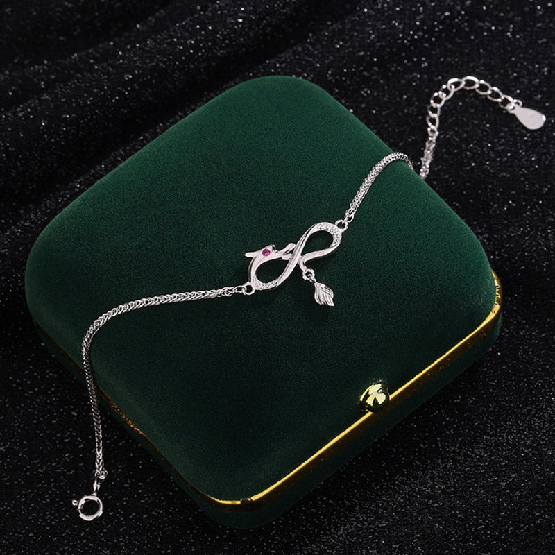 Buddha Stones Year Of The Dragon 999 Sterling Silver Zircon Endless Knot Tail Charm Luck Protection Bracelet - image 1