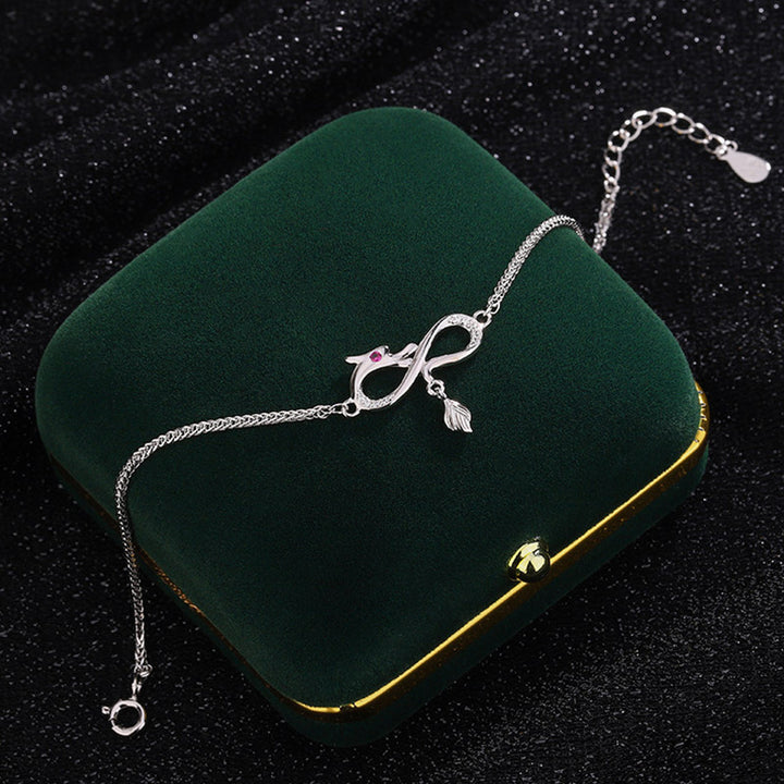 Buddha Stones Year Of The Dragon 999 Sterling Silver Zircon Endless Knot Tail Charm Luck Protection Bracelet - image 1