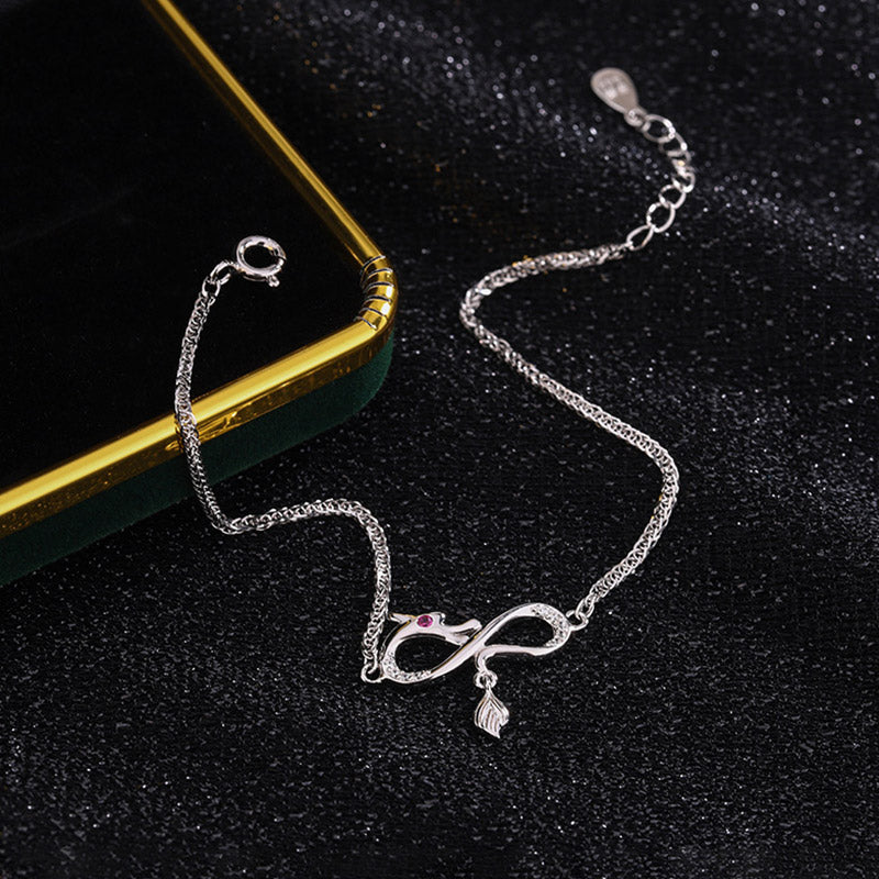 Buddha Stones Year Of The Dragon 999 Sterling Silver Zircon Endless Knot Tail Charm Luck Protection Bracelet - image 4