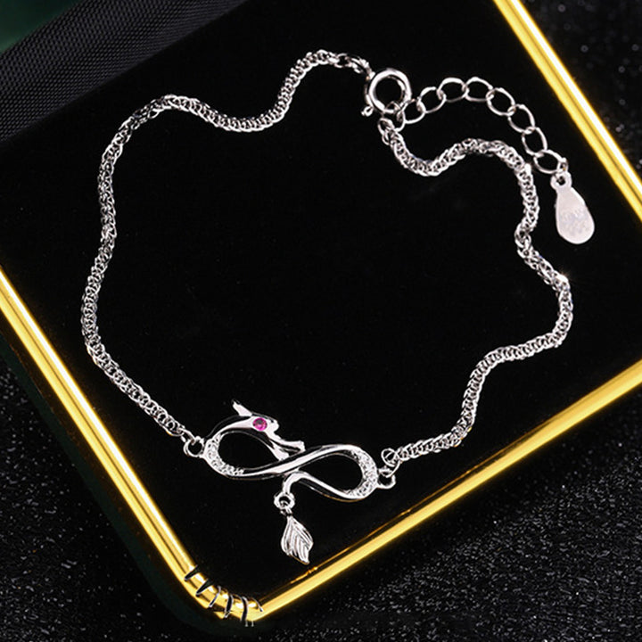 Buddha Stones Year Of The Dragon 999 Sterling Silver Zircon Endless Knot Tail Charm Luck Protection Bracelet - image 3