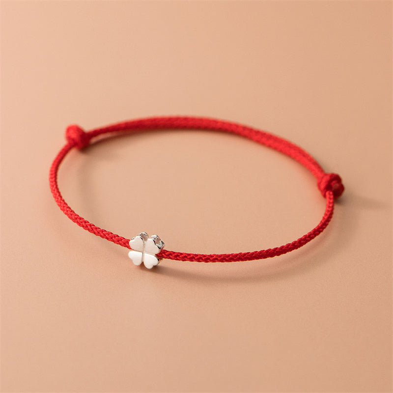 Buddha Stones 925 Sterling Silver Four Leaf Clover Red Rope Bracelet - Four Leaf Clover(Wrist Circumference 14-20cm) - image 0