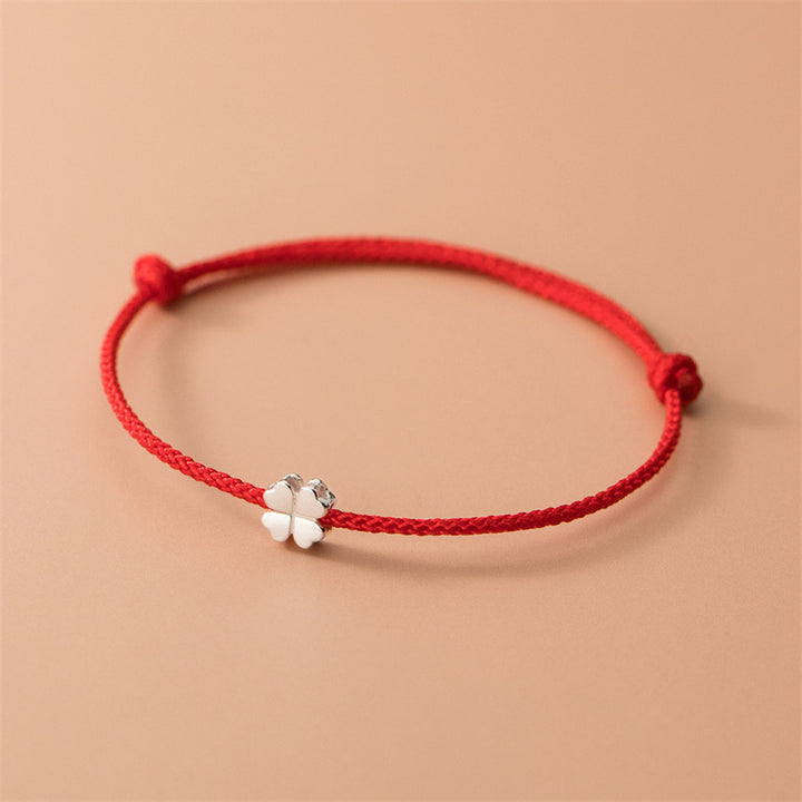 Buddha Stones 925 Sterling Silver Four Leaf Clover Red Rope Bracelet - Four Leaf Clover(Wrist Circumference 14-20cm) - image 0
