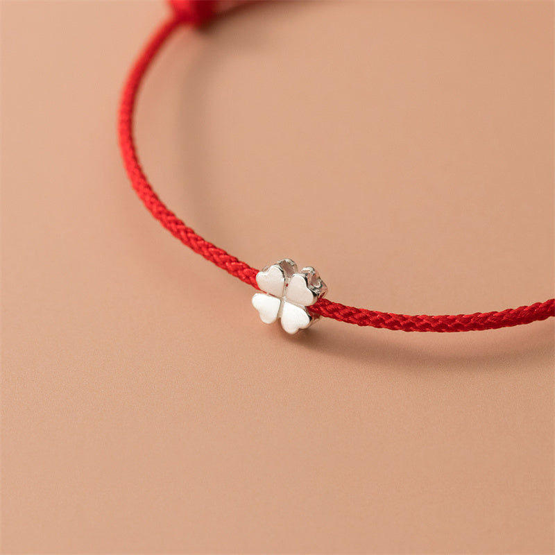 Buddha Stones 925 Sterling Silver Four Leaf Clover Red Rope Bracelet - image 2