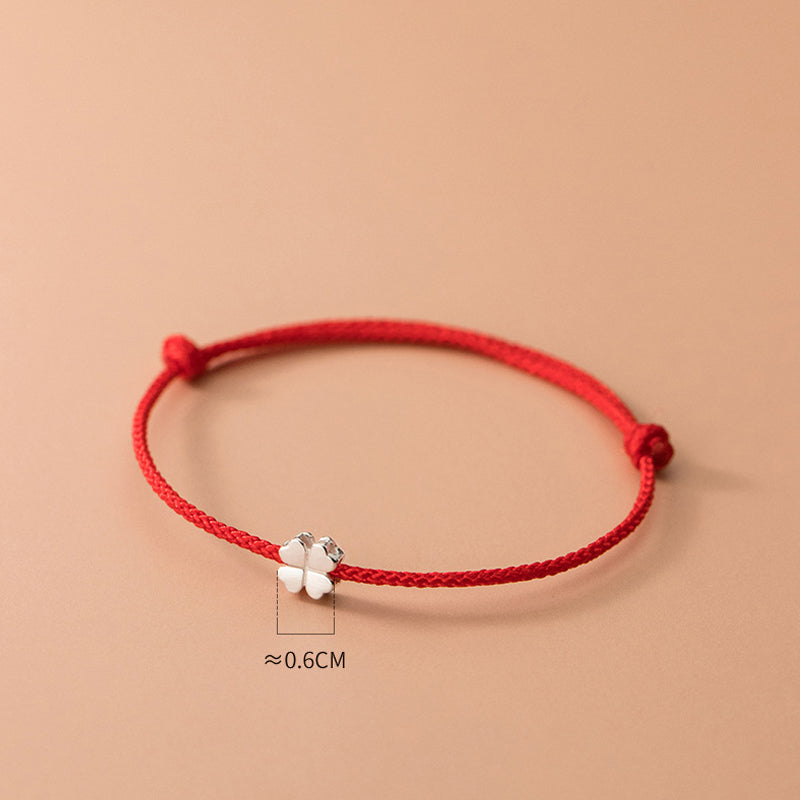 Buddha Stones 925 Sterling Silver Four Leaf Clover Red Rope Bracelet - image 4