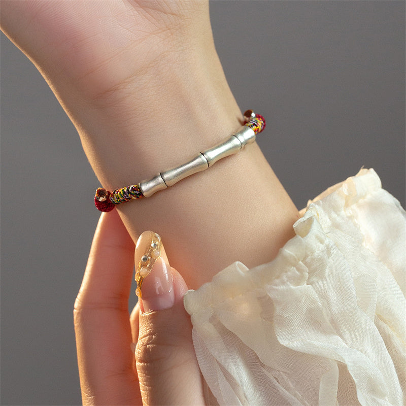 Buddha Stones 999 Sterling Silver Luck Bamboo Attract Fortune Colorful Red Rope Bracelet - image 4