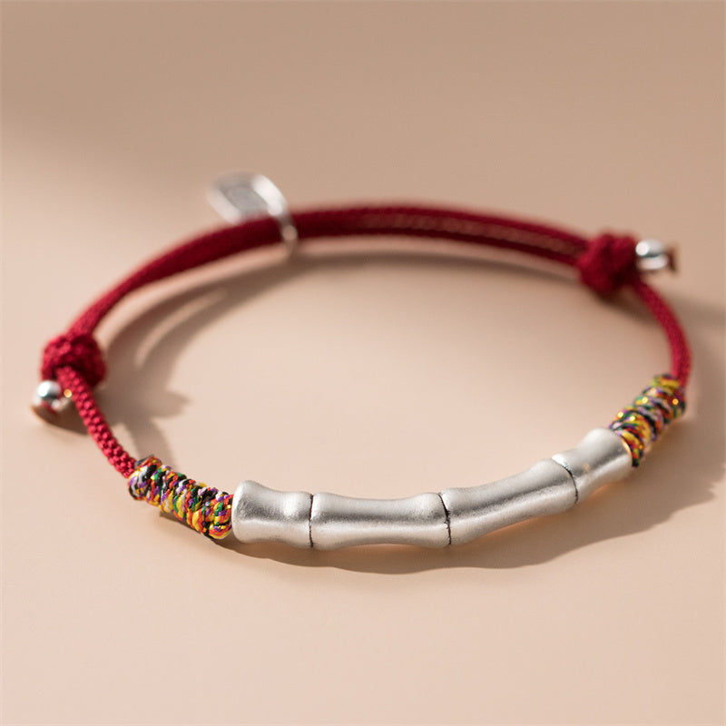 Buddha Stones 999 Sterling Silver Luck Bamboo Attract Fortune Colorful Red Rope Bracelet - image 1