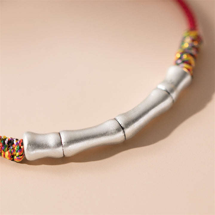Buddha Stones 999 Sterling Silver Luck Bamboo Attract Fortune Colorful Red Rope Bracelet - image 2