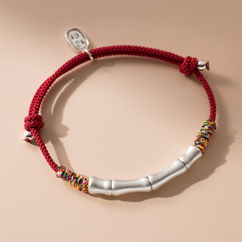 Buddha Stones 999 Sterling Silver Luck Bamboo Attract Fortune Colorful Red Rope Bracelet - 14-19cm - image 0