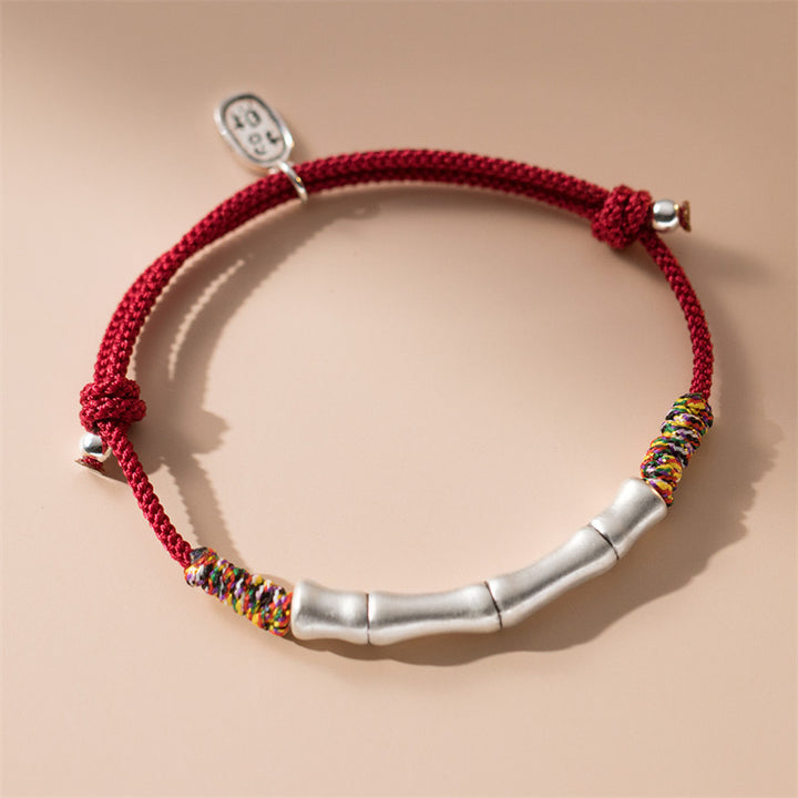 Buddha Stones 999 Sterling Silver Luck Bamboo Attract Fortune Colorful Red Rope Bracelet - 14-19cm - image 0