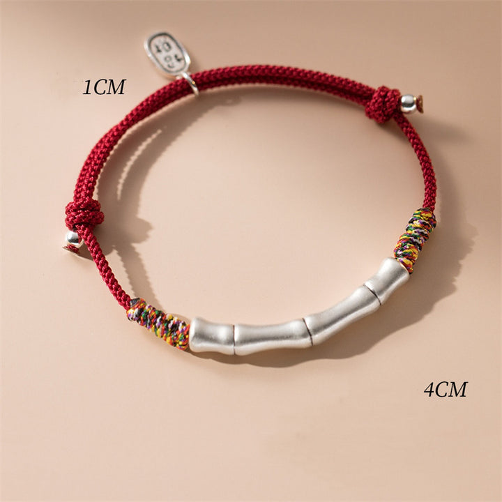 Buddha Stones 999 Sterling Silver Luck Bamboo Attract Fortune Colorful Red Rope Bracelet - image 5