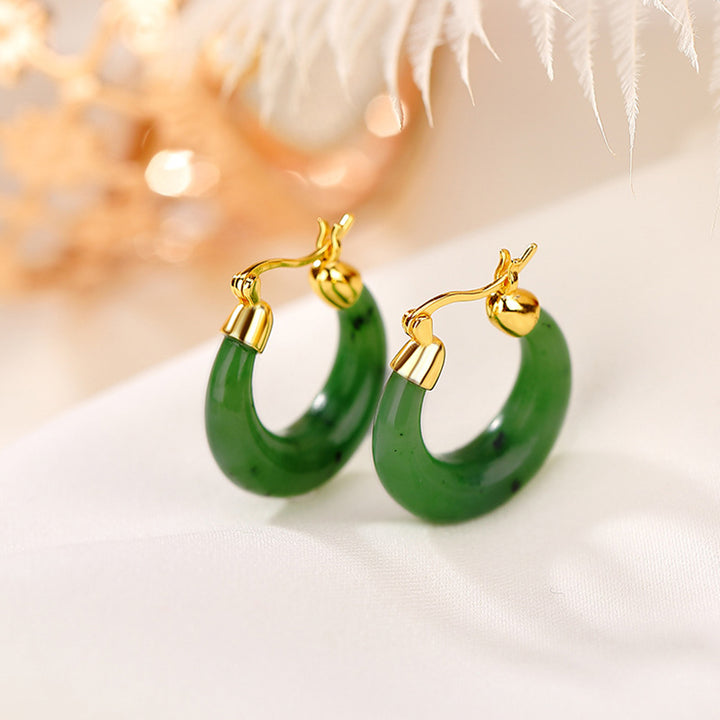 Buddha Stones 925 Sterling Silver Plated Gold Natural Round Hetian Cyan Jade Luck Drop Earrings - Hetian Cyan Jade(Success♥Healing) - image 0