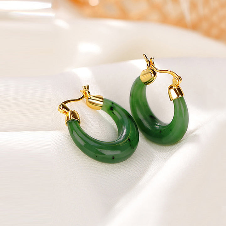 Buddha Stones 925 Sterling Silver Plated Gold Natural Round Hetian Cyan Jade Luck Drop Earrings - image 3