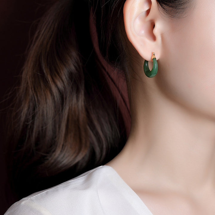 Buddha Stones 925 Sterling Silver Plated Gold Natural Round Hetian Cyan Jade Luck Drop Earrings - image 5