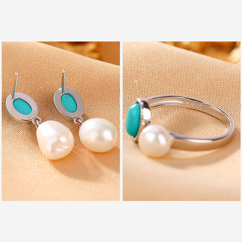 Buddha Stones 925 Sterling Silver Pearl Turquoise Healing Wisdom Necklace Pendant Ring Earrings - image 14