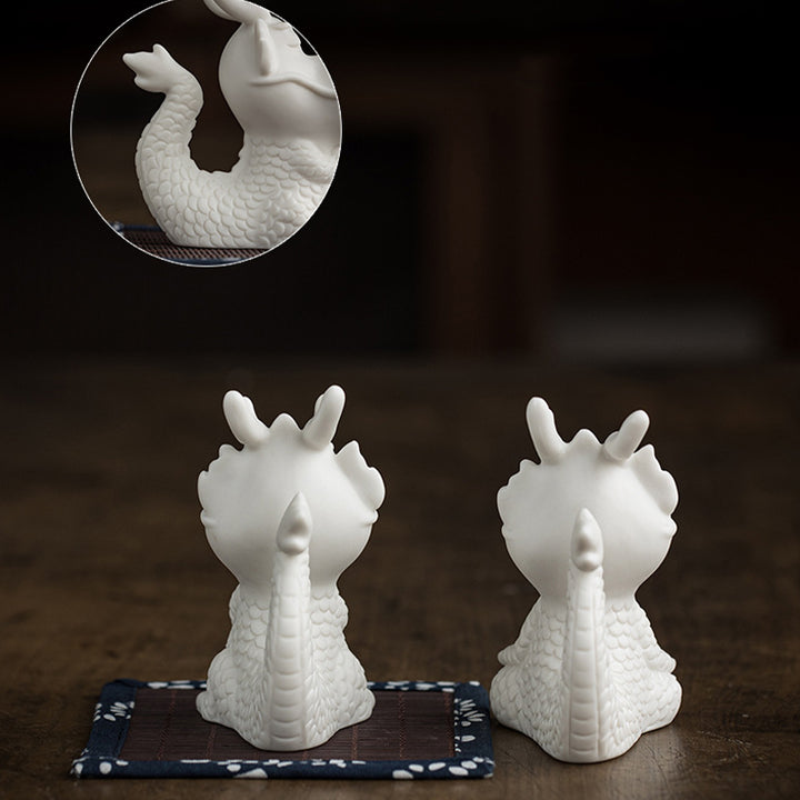 Buddha Stones Year Of The Dragon Luck White Porcelain Ceramic Tea Pet Home Figurine Decoration - image 18